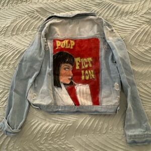 Custom denim jacket with Pulp Fiction design #PulpFiction #DenimJacket